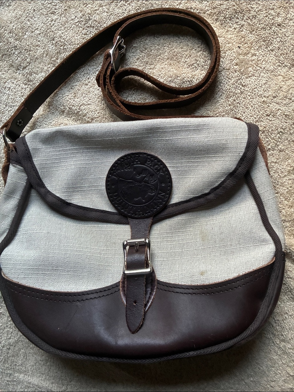 Duluth Pack Canvas and Leather Crossbody Bag - Cream and Brown